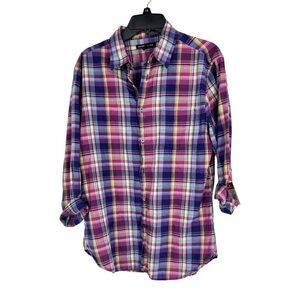 John Varvatos purple yellow plaid long sleeve button-down shirt
